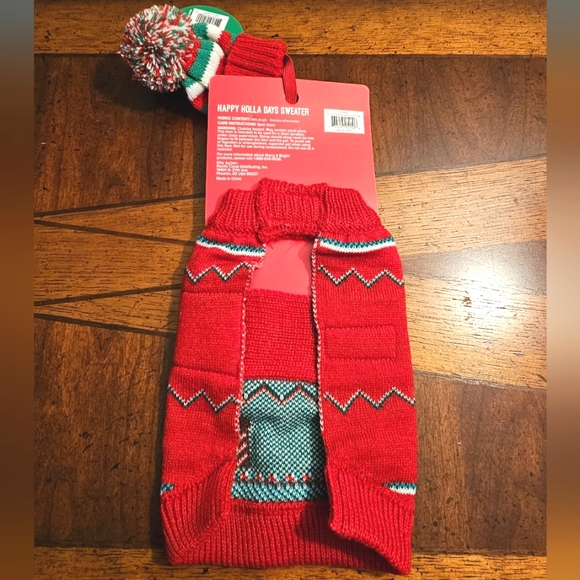 NWT-Merry & Bright- Pet Christmas Sweater & Hat-Fits Most Small Pets-Red & Green - Picture 2 of 2